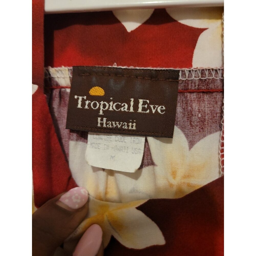 Vintage Tropical Eve Hawaii Hawaiian Luau Baby Doll Dress Floral Midi Size M Red - Picture 3 of 8